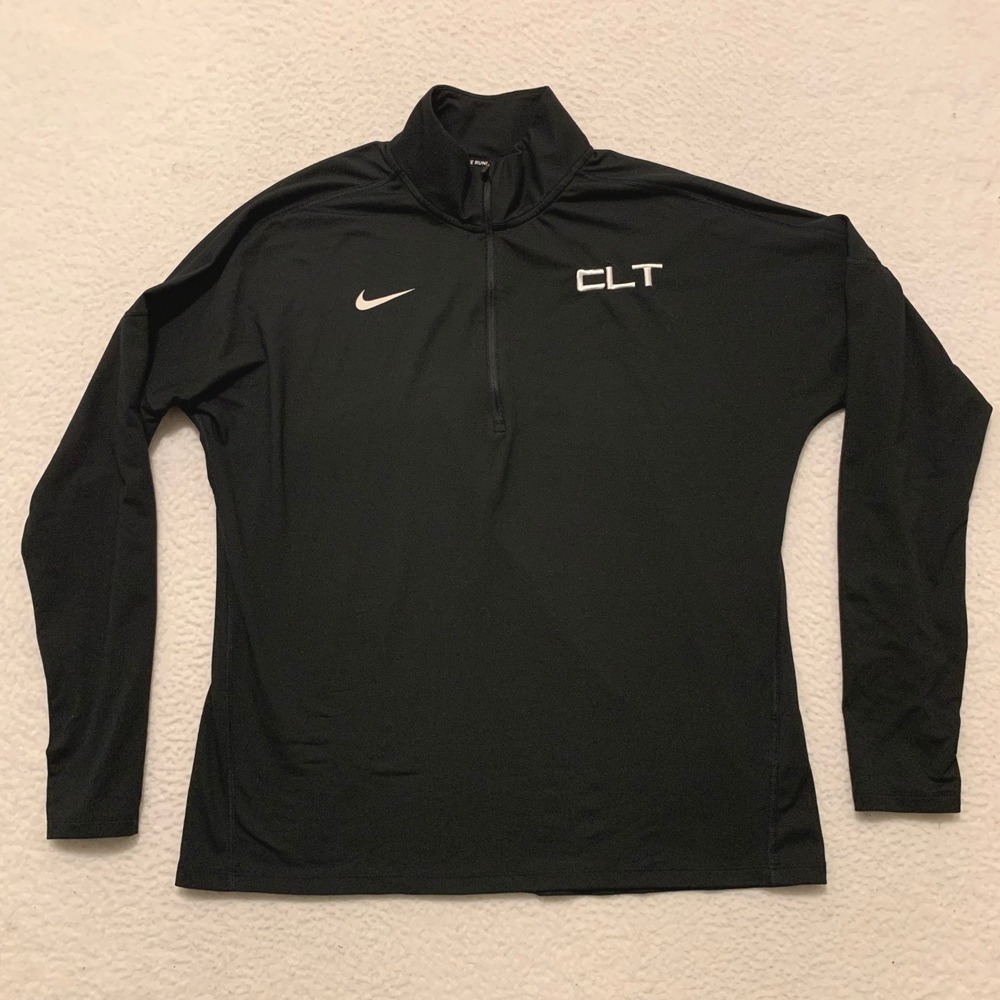 Nike Running Dri-FIT 1/4 Zip Pullover Womens Large CLT Logo 897021-010 Black